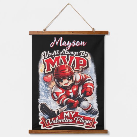 Personalized Hockey MVP My Valentine Player 吊り下げ型タペストリー (正面)