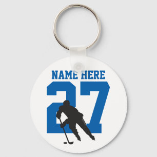 Personalized Hockey Player Name Number blue キーホルダー