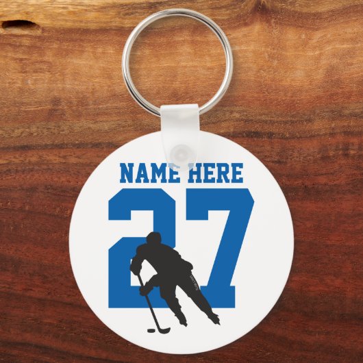 Personalized Hockey Player Name Number blue キーホルダー (正面)