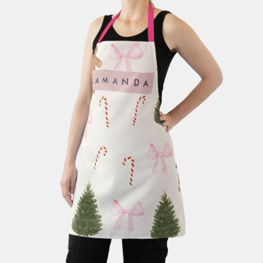 Personalized Holiday Gingerbread & Pink Bow エプロン (インサイチュ)