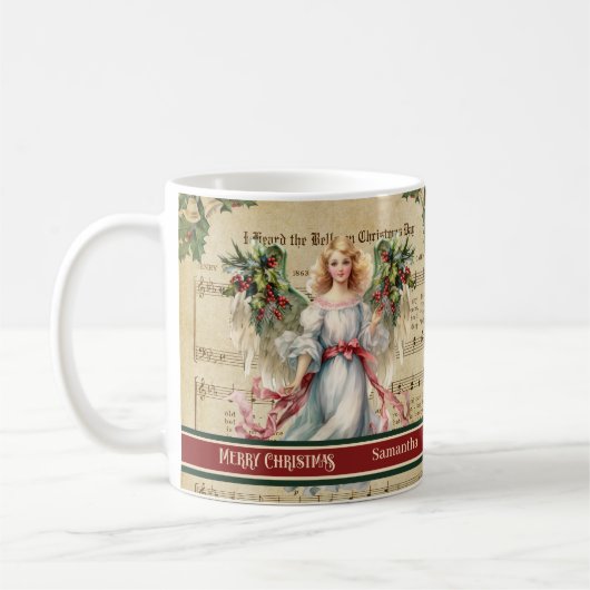 Personalized Holiday Mug Retro Angel Celebration コーヒーマグカップ (左)