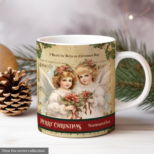 Personalized Holiday Mug Retro Angel Celebration コーヒーマグカップ