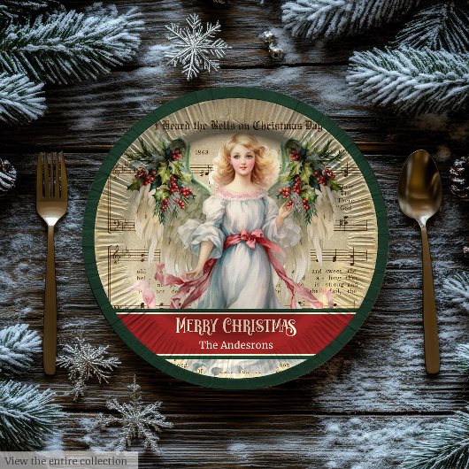 Personalized Holiday Paper Plates Angel Celebratio ペーパープレート