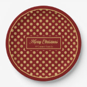 Personalized Holiday Paper Plates Red & Gold Dots ペーパープレート (正面)