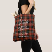 Personalized Holiday Plaid トートバッグ (クローズアップ)