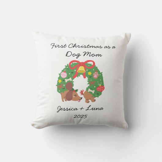 Personalized Holiday Throw Pillow for Dog Lovers クッション (正面)