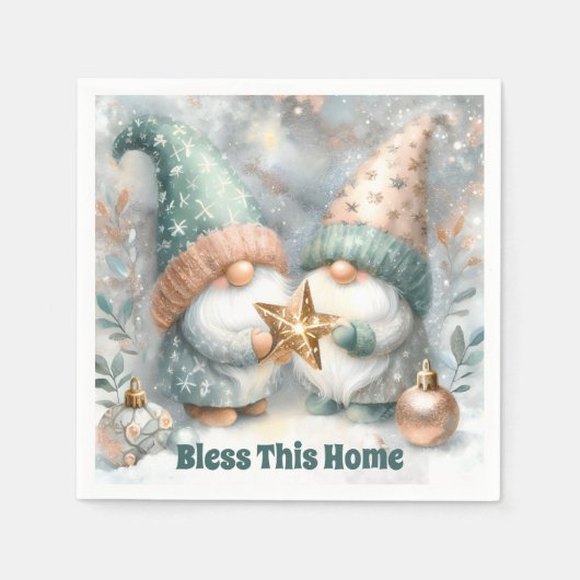 Personalized Holiday Winter Gnome Bless This Home  スタンダードカクテルナプキン (正面)