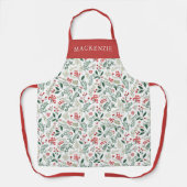 Personalized Holly Berries Greenery Pattern エプロン (正面)