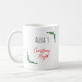 Personalized Holly Berry Candy Cane Name Christmas コーヒーマグカップ