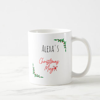 Personalized Holly Berry Candy Cane Name Christmas コーヒーマグカップ