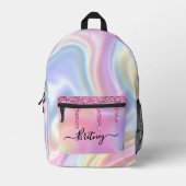Personalized holographic pink drips girly プリントバックパック (正面)