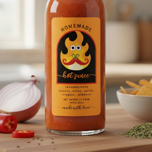 Personalized Homemade hot sauce orange label ラベル