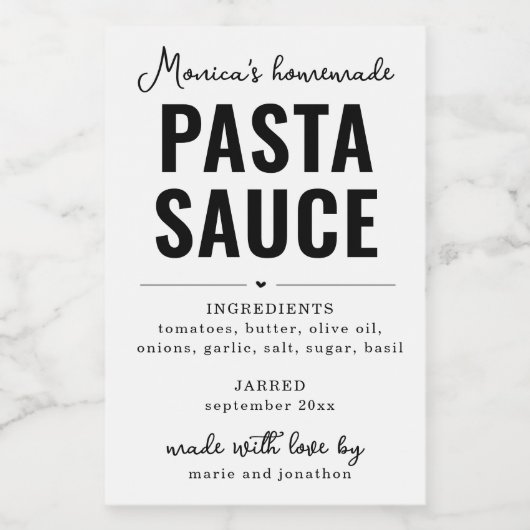Personalized Homemade Pasta Sauce Label ワインラベル (シングルラベル)