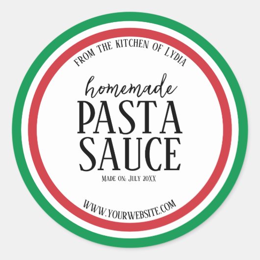 Personalized Homemade Pasta Sauce Label Sticker ラウンドシール (正面)