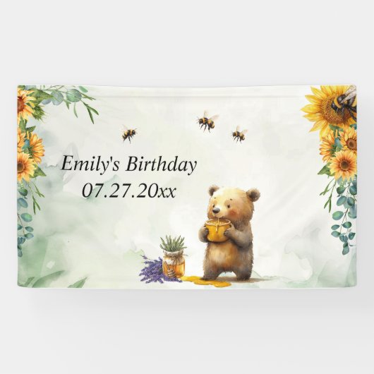 Personalized Honey Bear Birthday  横断幕 (横)