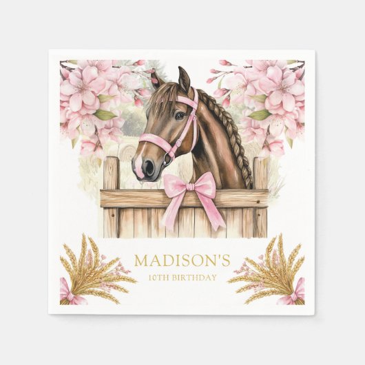 Personalized Horse Napkin – Blush Pink Country スタンダードカクテルナプキン (正面)