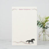 Personalized Horse Stationery Black Horse Flowers 便箋 (スタンド正面)