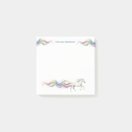 Personalized Horse Stationery White Horse Rainbow ポストイット (正面)
