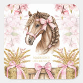 Personalized Horse Sticker – Blush Pink スクエアシール (正面)