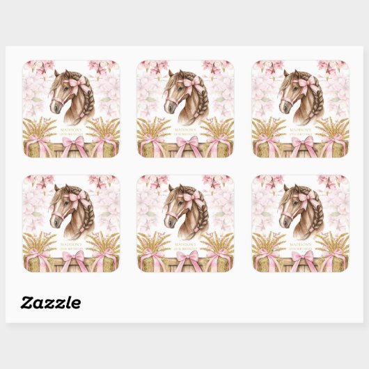 Personalized Horse Sticker – Blush Pink スクエアシール (シート)
