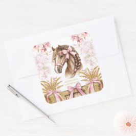 Personalized Horse Sticker – Blush Pink スクエアシール