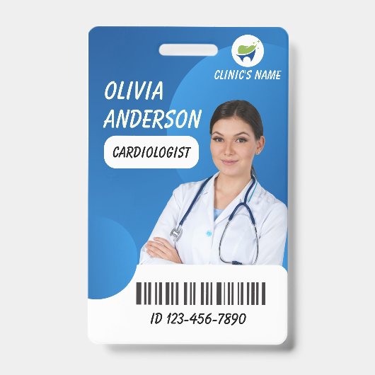 Personalized Hospital Employee Logo & Photo ID  バッジ (正面)