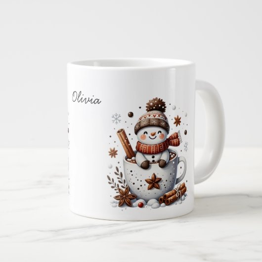 Personalized Hot Cocoa Snowman Custom Name Mug ジャンボコーヒーマグカップ (正面右)