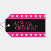 Personalized Hot Pink Black Gold Heart Christmas ギフトタグ (裏面横)