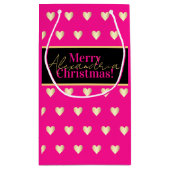 Personalized Hot Pink Black Gold Heart Christmas スモールペーパーバッグ (裏面)