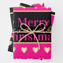 Personalized Hot Pink Black Gold Heart Christmas
