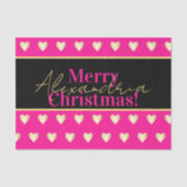 Personalized Hot Pink Black Gold Heart Christmas 薄葉紙 (正面)