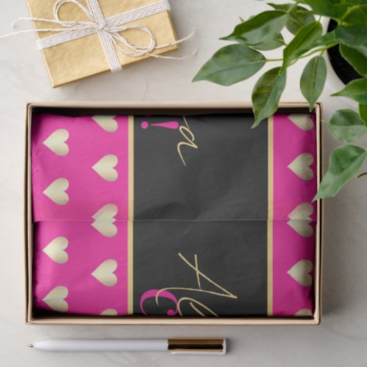 Personalized Hot Pink Black Gold Heart Christmas 薄葉紙 (ギフト)