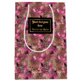 Personalized hot pink leopard skin gift wrap ミディアムペーパーバッグ (正面)