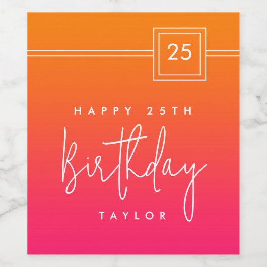 Personalized Hot Pink Orange 25th Birthday ワインラベル (シングルラベル)
