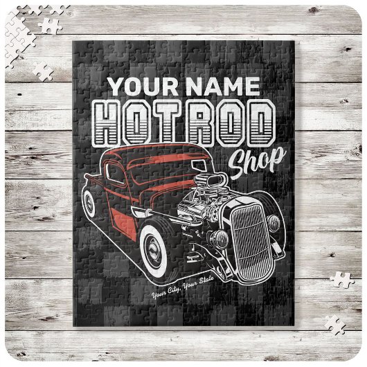 Personalized Hot Rod Shop Retro Garage Truck  ジグソーパズル
