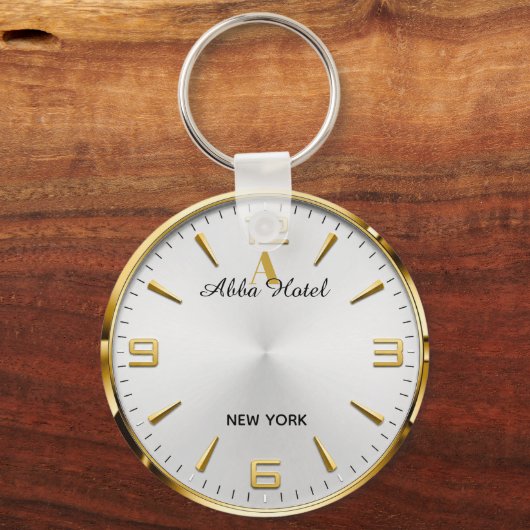 Personalized Hotel Name Luxury Gold Silver キーホルダー (正面)
