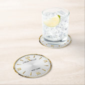 Personalized Hotel Name Luxury Gold Silver ラウンドペーパーコースター (インサイチュ)