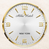 Personalized Hotel Name Luxury Gold Silver ラウンドペーパーコースター (正面)