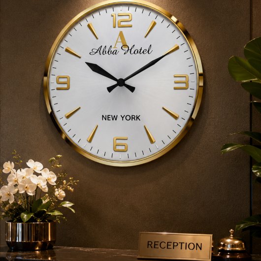 Personalized Hotel Name Luxury Gold Silver ラージ壁時計