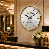 Personalized Hotel Name Luxury Gold Silver ラージ壁時計