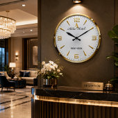 Personalized Hotel Name Luxury Gold Silver ラージ壁時計