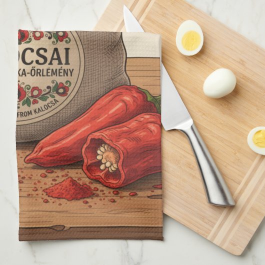 Personalized Hungarian Kalocsai Paprika Apron  キッチンタオル (四つ折り)