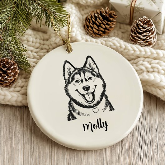 Personalized Husky Dog Christmas セラミックオーナメント