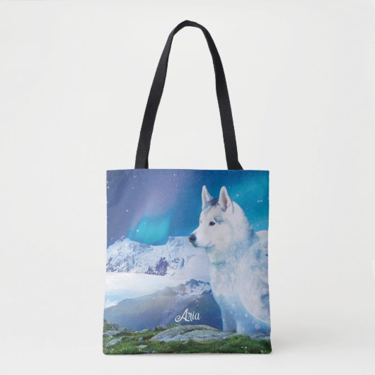 Personalized Husky dog with mountains  トートバッグ (正面)