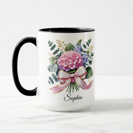 Personalized Hydrangea Flower Name Mug Gift マグカップ (左)