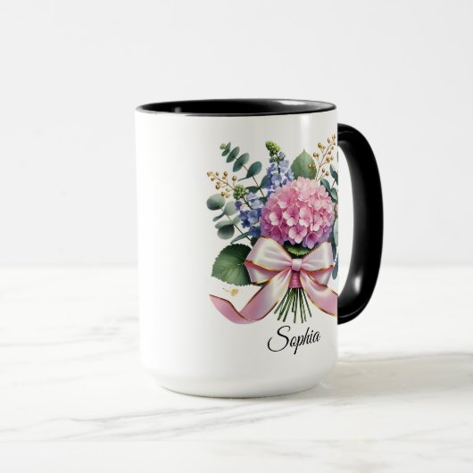 Personalized Hydrangea Flower Name Mug Gift マグカップ (正面右)