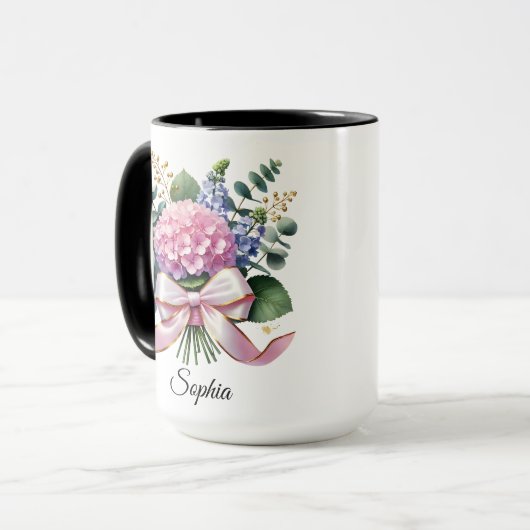 Personalized Hydrangea Flower Name Mug Gift マグカップ (正面左)