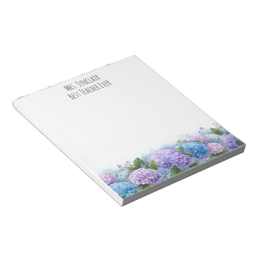 Personalized Hydrangea Flower Teacher Appreciation ノートパッド (アングル)