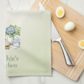 Personalized Hydrangea Kitchen Towel, Custom Name  キッチンタオル (四つ折り)