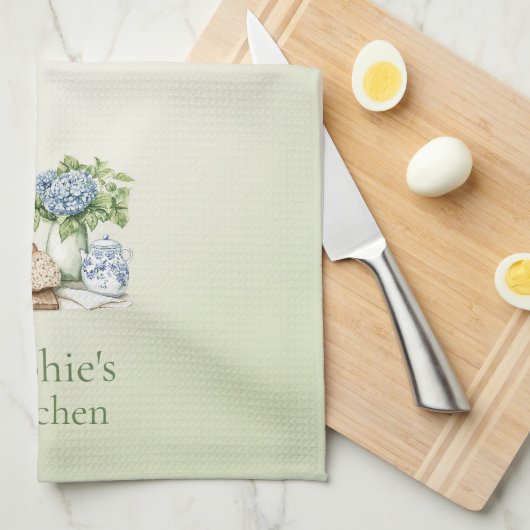 Personalized Hydrangea Kitchen Towel, Custom Name キッチンタオル (四つ折り)